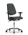 Class 100 Vinyl Clean Room Chair - Medium Bench Height with Medium Back, Adjustable Arms, & Casters in Charcoal Trailblazer Vinyl NCR-VMBCH-MB-CR-T0-A1-NF-CC-8605