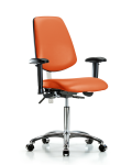 Class 100 Vinyl Clean Room Chair - Medium Bench Height with Medium Back, Adjustable Arms, & Casters in Orange Kist Trailblazer Vinyl NCR-VMBCH-MB-CR-T0-A1-NF-CC-8613
