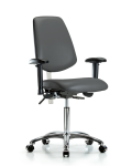 Class 100 Vinyl Clean Room Chair - Medium Bench Height with Medium Back, Adjustable Arms, & Casters in Carbon Supernova Vinyl NCR-VMBCH-MB-CR-T0-A1-NF-CC-8823