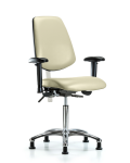 Class 100 Vinyl Clean Room Chair - Medium Bench Height with Medium Back, Adjustable Arms, & Stationary Glides in Adobe White Trailblazer Vinyl NCR-VMBCH-MB-CR-T0-A1-NF-RG-8501