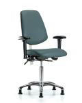 Class 100 Vinyl Clean Room Chair - Medium Bench Height with Medium Back, Adjustable Arms, & Stationary Glides in Colonial Blue Trailblazer Vinyl NCR-VMBCH-MB-CR-T0-A1-NF-RG-8546