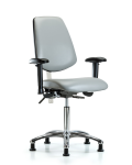 Class 100 Vinyl Clean Room Chair - Medium Bench Height with Medium Back, Adjustable Arms, & Stationary Glides in Dove Trailblazer Vinyl NCR-VMBCH-MB-CR-T0-A1-NF-RG-8567