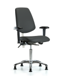 Class 100 Vinyl Clean Room Chair - Medium Bench Height with Medium Back, Adjustable Arms, & Stationary Glides in Charcoal Trailblazer Vinyl NCR-VMBCH-MB-CR-T0-A1-NF-RG-8605