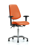 Class 100 Vinyl Clean Room Chair - Medium Bench Height with Medium Back, Adjustable Arms, & Stationary Glides in Orange Kist Trailblazer Vinyl NCR-VMBCH-MB-CR-T0-A1-NF-RG-8613