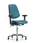 Class 100 Vinyl Clean Room Chair - Medium Bench Height with Medium Back, Adjustable Arms, & Stationary Glides in Marine Blue Supernova Vinyl NCR-VMBCH-MB-CR-T0-A1-NF-RG-8801