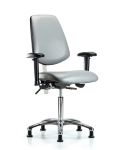 Class 100 Vinyl Clean Room Chair - Medium Bench Height with Medium Back, Adjustable Arms, & Stationary Glides in Sterling Supernova Vinyl NCR-VMBCH-MB-CR-T0-A1-NF-RG-8840