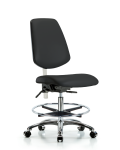 Class 100 Vinyl Clean Room Chair - Medium Bench Height with Medium Back, Seat Tilt, Chrome Foot Ring, & Casters in Black Trailblazer Vinyl NCR-VMBCH-MB-CR-T1-A0-CF-CC-8540