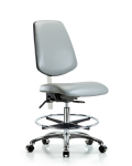 Class 100 Vinyl Clean Room Chair - Medium Bench Height with Medium Back, Seat Tilt, Chrome Foot Ring, & Casters in Dove Trailblazer Vinyl NCR-VMBCH-MB-CR-T1-A0-CF-CC-8567