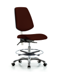 Class 100 Vinyl Clean Room Chair - Medium Bench Height with Medium Back, Seat Tilt, Chrome Foot Ring, & Casters in Burgundy Trailblazer Vinyl NCR-VMBCH-MB-CR-T1-A0-CF-CC-8569
