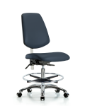 Class 100 Vinyl Clean Room Chair - Medium Bench Height with Medium Back, Seat Tilt, Chrome Foot Ring, & Casters in Imperial Blue Trailblazer Vinyl NCR-VMBCH-MB-CR-T1-A0-CF-CC-8582