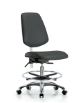 Class 100 Vinyl Clean Room Chair - Medium Bench Height with Medium Back, Seat Tilt, Chrome Foot Ring, & Casters in Charcoal Trailblazer Vinyl NCR-VMBCH-MB-CR-T1-A0-CF-CC-8605