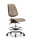 Class 100 Vinyl Clean Room Chair - Medium Bench Height with Medium Back, Seat Tilt, Chrome Foot Ring, & Casters in Taupe Supernova Vinyl NCR-VMBCH-MB-CR-T1-A0-CF-CC-8809