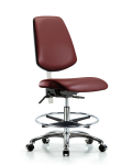 Class 100 Vinyl Clean Room Chair - Medium Bench Height with Medium Back, Seat Tilt, Chrome Foot Ring, & Casters in Borscht Supernova Vinyl NCR-VMBCH-MB-CR-T1-A0-CF-CC-8815