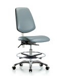 Class 100 Vinyl Clean Room Chair - Medium Bench Height with Medium Back, Seat Tilt, Chrome Foot Ring, & Casters in Storm Supernova Vinyl NCR-VMBCH-MB-CR-T1-A0-CF-CC-8822