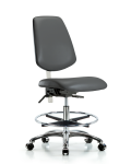 Class 100 Vinyl Clean Room Chair - Medium Bench Height with Medium Back, Seat Tilt, Chrome Foot Ring, & Casters in Carbon Supernova Vinyl NCR-VMBCH-MB-CR-T1-A0-CF-CC-8823