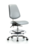 Class 100 Vinyl Clean Room Chair - Medium Bench Height with Medium Back, Seat Tilt, Chrome Foot Ring, & Casters in Sterling Supernova Vinyl NCR-VMBCH-MB-CR-T1-A0-CF-CC-8840