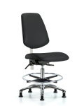 Class 100 Vinyl Clean Room Chair - Medium Bench Height with Medium Back, Seat Tilt, Chrome Foot Ring, & Stationary Glides in Black Trailblazer Vinyl NCR-VMBCH-MB-CR-T1-A0-CF-RG-8540