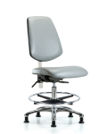 Class 100 Vinyl Clean Room Chair - Medium Bench Height with Medium Back, Seat Tilt, Chrome Foot Ring, & Stationary Glides in Dove Trailblazer Vinyl NCR-VMBCH-MB-CR-T1-A0-CF-RG-8567