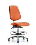 Class 100 Vinyl Clean Room Chair - Medium Bench Height with Medium Back, Seat Tilt, Chrome Foot Ring, & Stationary Glides in Orange Kist Trailblazer Vinyl NCR-VMBCH-MB-CR-T1-A0-CF-RG-8613