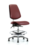 Class 100 Vinyl Clean Room Chair - Medium Bench Height with Medium Back, Seat Tilt, Chrome Foot Ring, & Stationary Glides in Borscht Supernova Vinyl NCR-VMBCH-MB-CR-T1-A0-CF-RG-8815