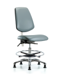 Class 100 Vinyl Clean Room Chair - Medium Bench Height with Medium Back, Seat Tilt, Chrome Foot Ring, & Stationary Glides in Storm Supernova Vinyl NCR-VMBCH-MB-CR-T1-A0-CF-RG-8822