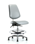 Class 100 Vinyl Clean Room Chair - Medium Bench Height with Medium Back, Seat Tilt, Chrome Foot Ring, & Stationary Glides in Sterling Supernova Vinyl NCR-VMBCH-MB-CR-T1-A0-CF-RG-8840