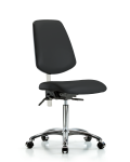 Class 100 Vinyl Clean Room Chair - Medium Bench Height with Medium Back, Seat Tilt, & Casters in Black Trailblazer Vinyl NCR-VMBCH-MB-CR-T1-A0-NF-CC-8540