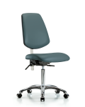 Class 100 Vinyl Clean Room Chair - Medium Bench Height with Medium Back, Seat Tilt, & Casters in Colonial Blue Trailblazer Vinyl NCR-VMBCH-MB-CR-T1-A0-NF-CC-8546