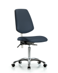 Class 100 Vinyl Clean Room Chair - Medium Bench Height with Medium Back, Seat Tilt, & Casters in Imperial Blue Trailblazer Vinyl NCR-VMBCH-MB-CR-T1-A0-NF-CC-8582