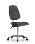Class 100 Vinyl Clean Room Chair - Medium Bench Height with Medium Back, Seat Tilt, & Casters in Charcoal Trailblazer Vinyl NCR-VMBCH-MB-CR-T1-A0-NF-CC-8605