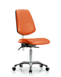 Class 100 Vinyl Clean Room Chair - Medium Bench Height with Medium Back, Seat Tilt, & Casters in Orange Kist Trailblazer Vinyl NCR-VMBCH-MB-CR-T1-A0-NF-CC-8613