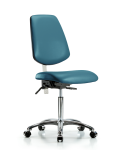 Class 100 Vinyl Clean Room Chair - Medium Bench Height with Medium Back, Seat Tilt, & Casters in Marine Blue Supernova Vinyl NCR-VMBCH-MB-CR-T1-A0-NF-CC-8801