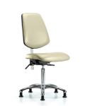 Class 100 Vinyl Clean Room Chair - Medium Bench Height with Medium Back, Seat Tilt, & Stationary Glides in Adobe White Trailblazer Vinyl NCR-VMBCH-MB-CR-T1-A0-NF-RG-8501