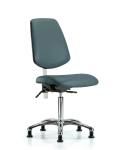 Class 100 Vinyl Clean Room Chair - Medium Bench Height with Medium Back, Seat Tilt, & Stationary Glides in Colonial Blue Trailblazer Vinyl NCR-VMBCH-MB-CR-T1-A0-NF-RG-8546