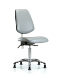 Class 100 Vinyl Clean Room Chair - Medium Bench Height with Medium Back, Seat Tilt, & Stationary Glides in Dove Trailblazer Vinyl NCR-VMBCH-MB-CR-T1-A0-NF-RG-8567
