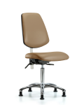Class 100 Vinyl Clean Room Chair - Medium Bench Height with Medium Back, Seat Tilt, & Stationary Glides in Taupe Trailblazer Vinyl NCR-VMBCH-MB-CR-T1-A0-NF-RG-8584