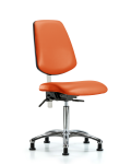 Class 100 Vinyl Clean Room Chair - Medium Bench Height with Medium Back, Seat Tilt, & Stationary Glides in Orange Kist Trailblazer Vinyl NCR-VMBCH-MB-CR-T1-A0-NF-RG-8613