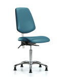 Class 100 Vinyl Clean Room Chair - Medium Bench Height with Medium Back, Seat Tilt, & Stationary Glides in Marine Blue Supernova Vinyl NCR-VMBCH-MB-CR-T1-A0-NF-RG-8801