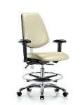 CL100 Vinyl Clean Room Chair - Medium Bench Height with Medium Back, Seat Tilt, Adjustable Arms, Chrome Foot Ring, & Casters in Adobe White Trailblazer Vinyl NCR-VMBCH-MB-CR-T1-A1-CF-CC-8501
