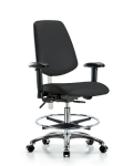 Class 100 Vinyl Clean Room Chair - Medium Bench Height with Medium Back, Seat Tilt, Adjustable Arms, Chrome Foot Ring, & Casters in Black Trailblazer Vinyl NCR-VMBCH-MB-CR-T1-A1-CF-CC-8540