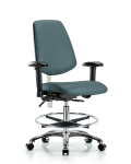 CL100 Vinyl Clean Room Chair - Medium Bench Height with Medium Back, Seat Tilt, Adjustable Arms, Chrome Foot Ring, & Casters in Colonial Blue Trailblazer Vinyl NCR-VMBCH-MB-CR-T1-A1-CF-CC-8546