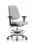 Class 100 Vinyl Clean Room Chair - Medium Bench Height with Medium Back, Seat Tilt, Adjustable Arms, Chrome Foot Ring, & Casters in Dove Trailblazer Vinyl NCR-VMBCH-MB-CR-T1-A1-CF-CC-8567