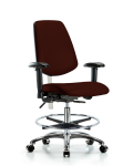 Class 100 Vinyl Clean Room Chair - Medium Bench Height with Medium Back, Seat Tilt, Adjustable Arms, Chrome Foot Ring, & Casters in Burgundy Trailblazer Vinyl NCR-VMBCH-MB-CR-T1-A1-CF-CC-8569