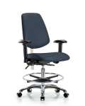 CL100 Vinyl Clean Room Chair - Medium Bench Height with Medium Back, Seat Tilt, Adjustable Arms, Chrome Foot Ring, & Casters in Imperial Blue Trailblazer Vinyl NCR-VMBCH-MB-CR-T1-A1-CF-CC-8582
