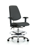 Class 100 Vinyl Clean Room Chair - Medium Bench Height with Medium Back, Seat Tilt, Adjustable Arms, Chrome Foot Ring, & Casters in Charcoal Trailblazer Vinyl NCR-VMBCH-MB-CR-T1-A1-CF-CC-8605