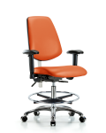 CL100 Vinyl Clean Room Chair - Medium Bench Height with Medium Back, Seat Tilt, Adjustable Arms, Chrome Foot Ring, & Casters in Orange Kist Trailblazer Vinyl NCR-VMBCH-MB-CR-T1-A1-CF-CC-8613