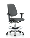 Class 100 Vinyl Clean Room Chair - Medium Bench Height with Medium Back, Seat Tilt, Adjustable Arms, Chrome Foot Ring, & Casters in Carbon Supernova Vinyl NCR-VMBCH-MB-CR-T1-A1-CF-CC-8823