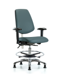 CL100 Vinyl Clean Room Chair - Medium Bench Height w/ Medium Back, Seat Tilt, Adj Arms, Chrome Foot Ring, & Stationary Glides in Colonial Blue Trailblazer Vinyl NCR-VMBCH-MB-CR-T1-A1-CF-RG-8546