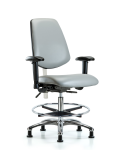 CL100 Vinyl Clean Room Chair - Medium Bench Height with Medium Back, Seat Tilt, Adjustable Arms, Chrome Foot Ring, & Stationary Glides in Dove Trailblazer Vinyl NCR-VMBCH-MB-CR-T1-A1-CF-RG-8567