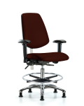 CL100 Vinyl Clean Room Chair - Medium Bench Height with Medium Back, Seat Tilt, Adj Arms, Chrome Foot Ring, & Stationary Glides in Burgundy Trailblazer Vinyl NCR-VMBCH-MB-CR-T1-A1-CF-RG-8569